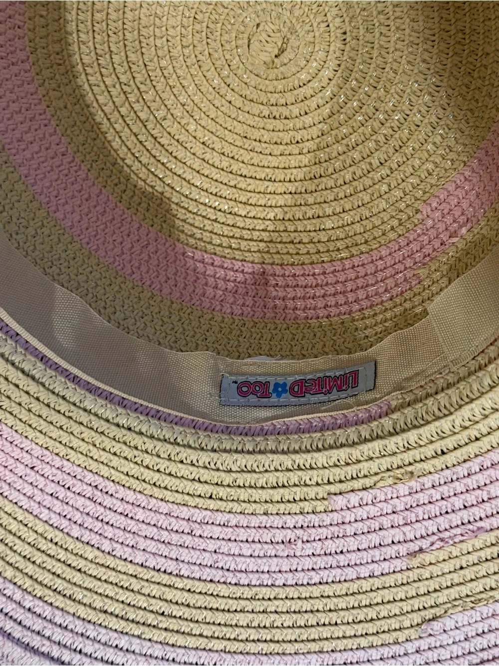 Limited Too Pink & Cream Unicorn Straw Sun Hat